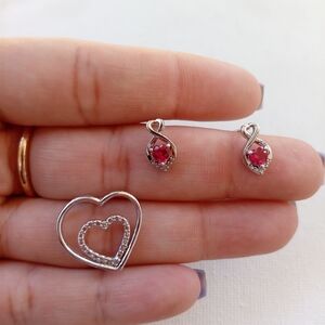 Elegant Silver and Red Heart Jewelry Set
